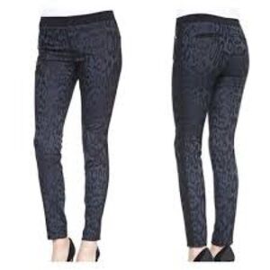 Rebecca Taylor Navy/Black Brocade Leopard / Tuxedo Stripe / Skinny Pants / 2